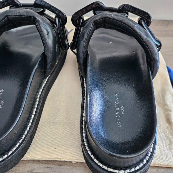 Louis Vuitton Calfskin Embossed Monogram Sunset Flat Comfort Mule 37 Black - Picture 5 of 5